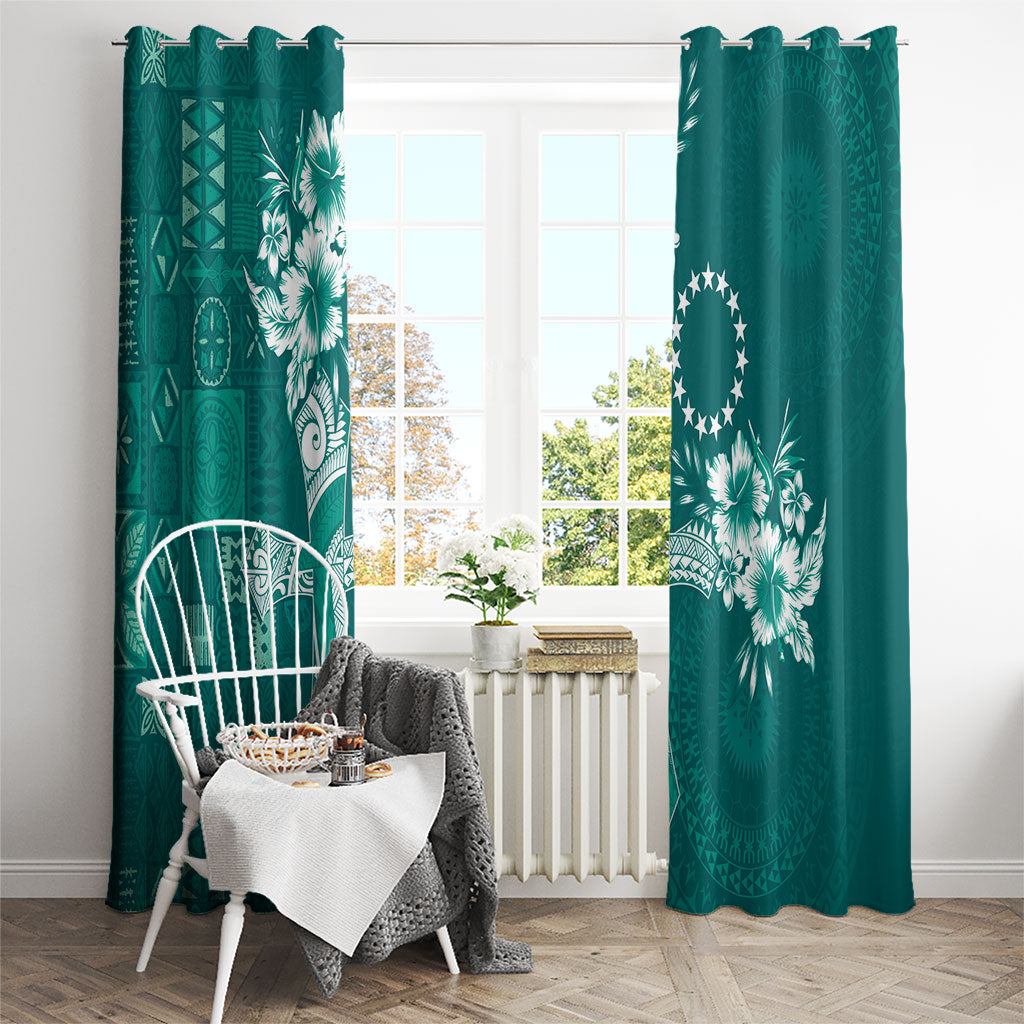Kia Orana Cook Islands Tapa Floral With Cross Window Curtain Deep Teal LT7 - Polynesian Pride