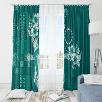 Kia Orana Cook Islands Tapa Floral With Cross Window Curtain Deep Teal LT7 - Polynesian Pride