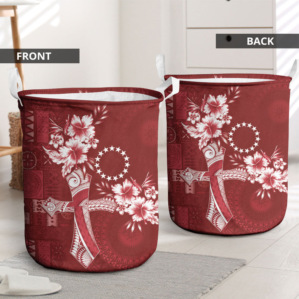 Kia Orana Cook Islands Tapa Floral With Cross Laundry Basket Crimson Red LT7 - Polynesian Pride