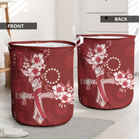 Kia Orana Cook Islands Tapa Floral With Cross Laundry Basket Crimson Red LT7 - Polynesian Pride