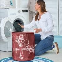Kia Orana Cook Islands Tapa Floral With Cross Laundry Basket Crimson Red LT7 - Polynesian Pride