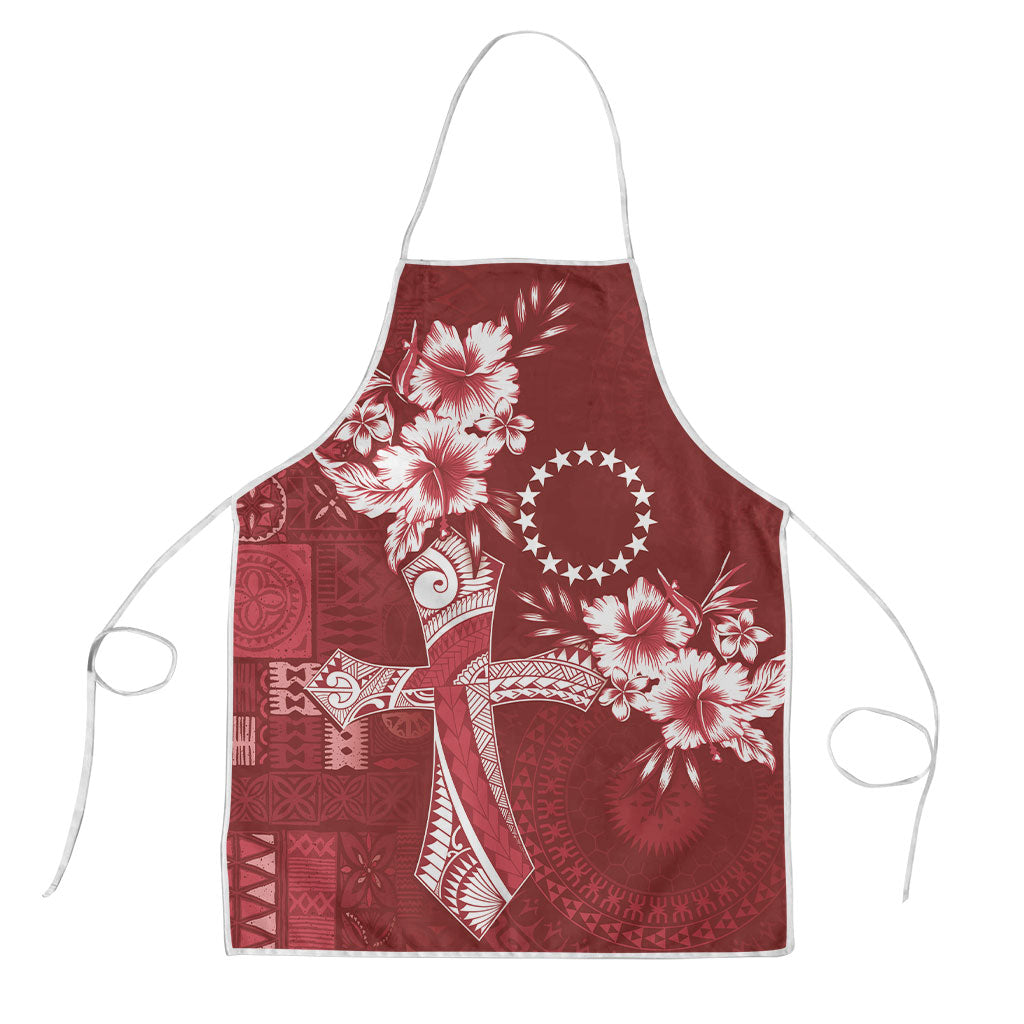 Kia Orana Cook Islands Tapa Floral With Cross Apron Crimson Red LT7 Crimson Red - Polynesian Pride