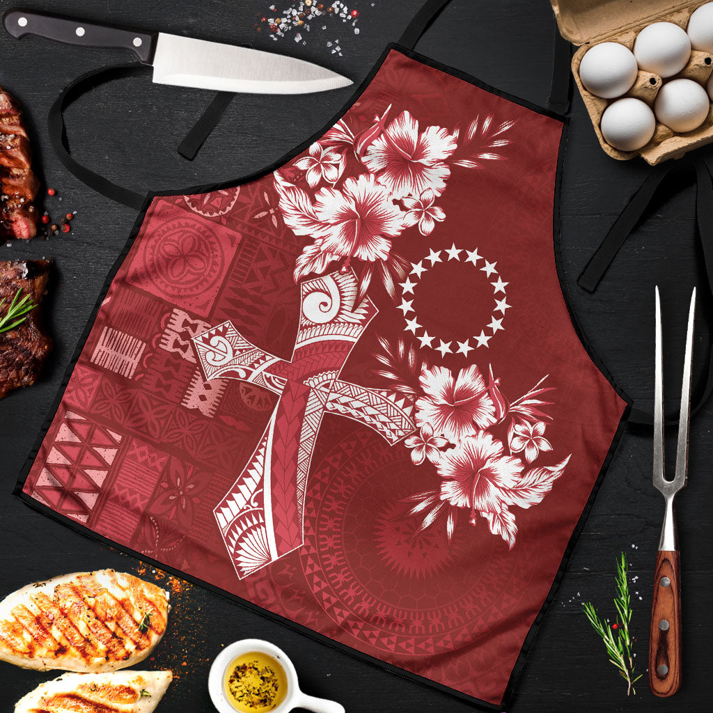 Kia Orana Cook Islands Tapa Floral With Cross Apron Crimson Red LT7 Crimson Red - Polynesian Pride