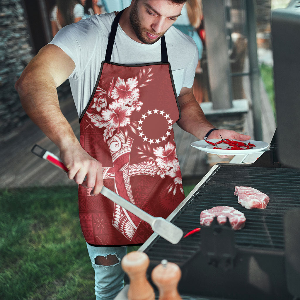Kia Orana Cook Islands Tapa Floral With Cross Apron Crimson Red LT7 - Polynesian Pride