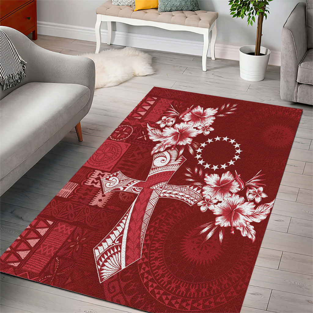 Kia Orana Cook Islands Tapa Floral With Cross Area Rug Crimson Red LT7 - Polynesian Pride