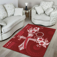 Kia Orana Cook Islands Tapa Floral With Cross Area Rug Crimson Red LT7 - Polynesian Pride