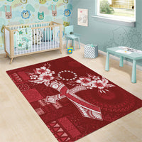 Kia Orana Cook Islands Tapa Floral With Cross Area Rug Crimson Red LT7 - Polynesian Pride