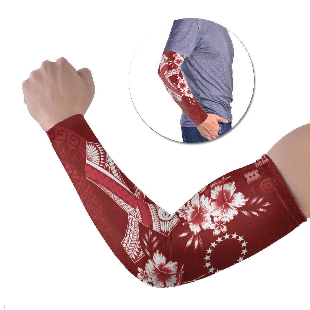 Kia Orana Cook Islands Tapa Floral With Cross Arm Sleeves Crimson Red LT7 Set of 2 Crimson Red - Polynesian Pride