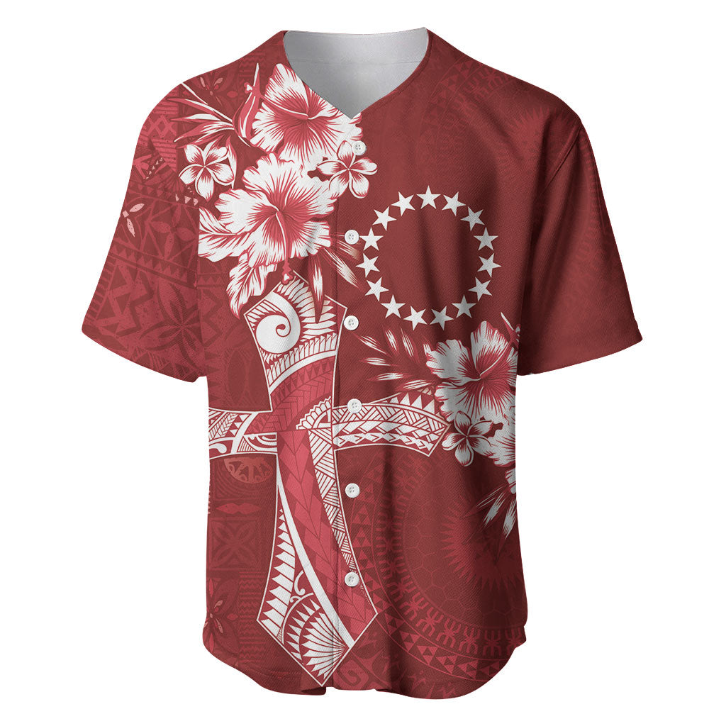 Kia Orana Cook Islands Tapa Floral With Cross Baseball Jersey Crimson Red LT7 Crimson Red - Polynesian Pride