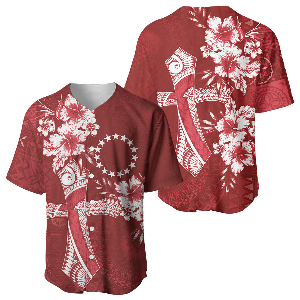 Kia Orana Cook Islands Tapa Floral With Cross Baseball Jersey Crimson Red LT7 - Polynesian Pride