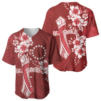 Kia Orana Cook Islands Tapa Floral With Cross Baseball Jersey Crimson Red LT7 - Polynesian Pride