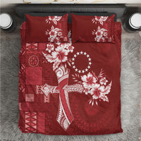 Kia Orana Cook Islands Tapa Floral With Cross Bedding Set Crimson Red LT7 Crimson Red - Polynesian Pride