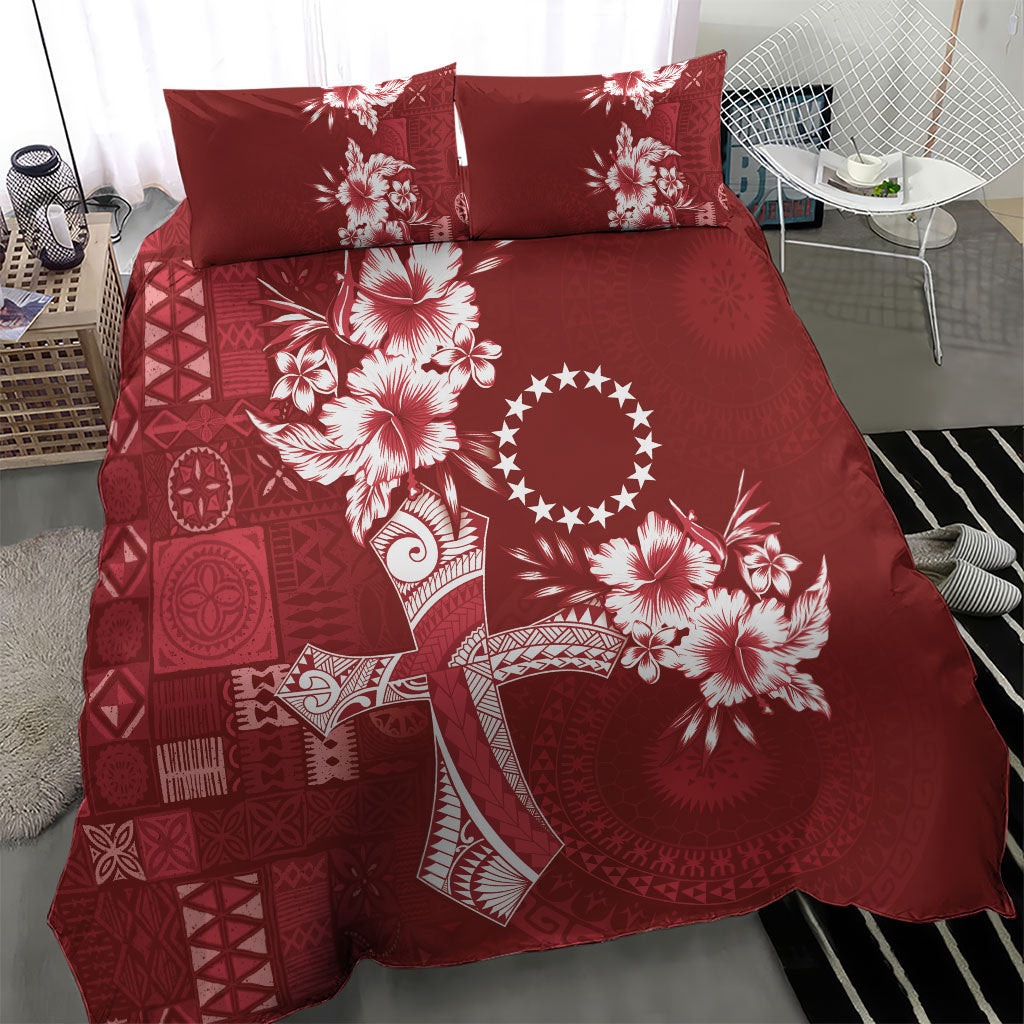 Kia Orana Cook Islands Tapa Floral With Cross Bedding Set Crimson Red LT7 - Polynesian Pride