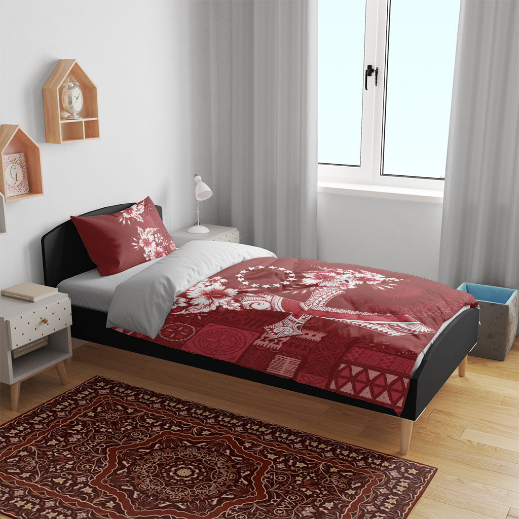Kia Orana Cook Islands Tapa Floral With Cross Bedding Set Crimson Red LT7 - Polynesian Pride