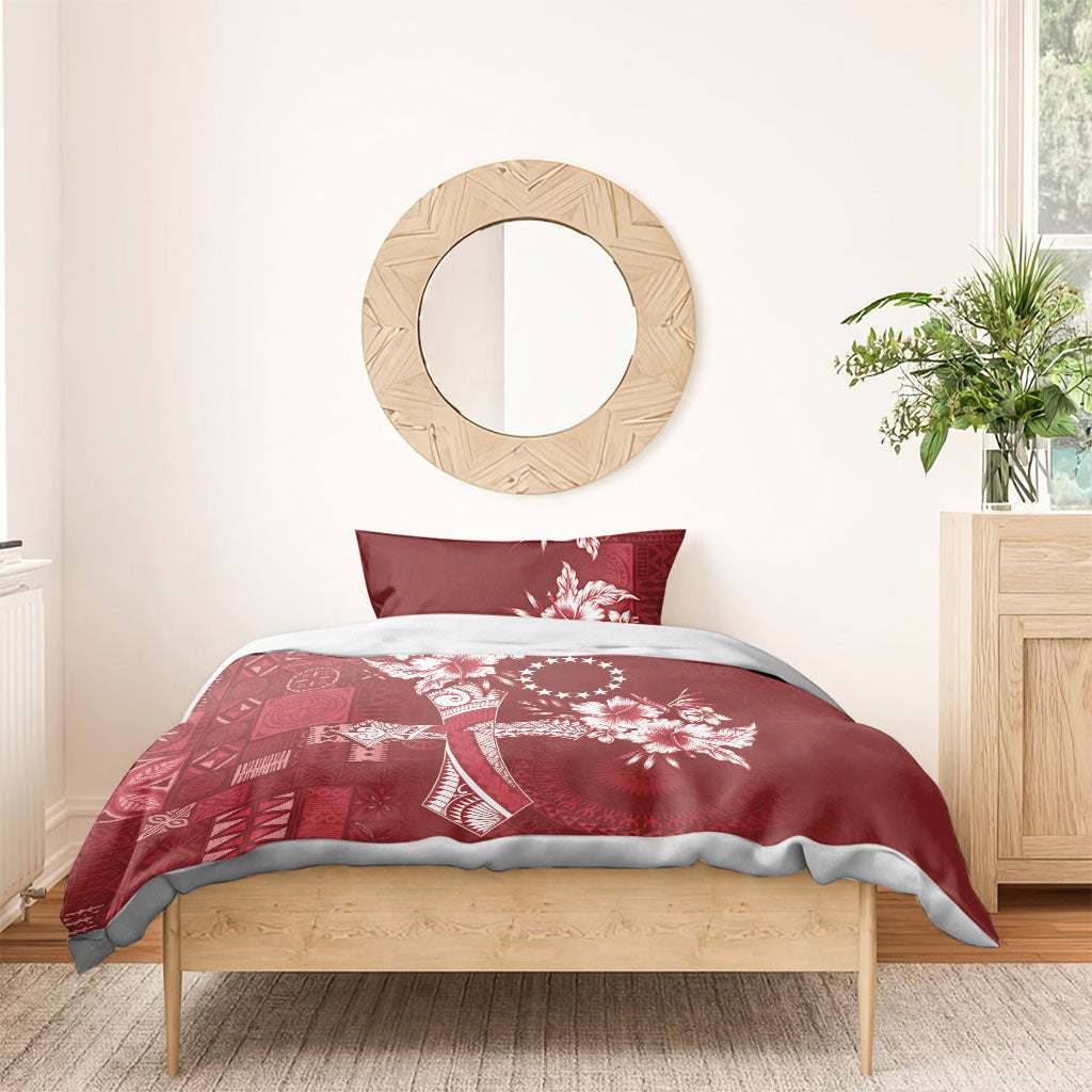 Kia Orana Cook Islands Tapa Floral With Cross Bedding Set Crimson Red LT7 - Polynesian Pride