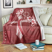 Kia Orana Cook Islands Tapa Floral With Cross Blanket Crimson Red LT7 Crimson Red - Polynesian Pride