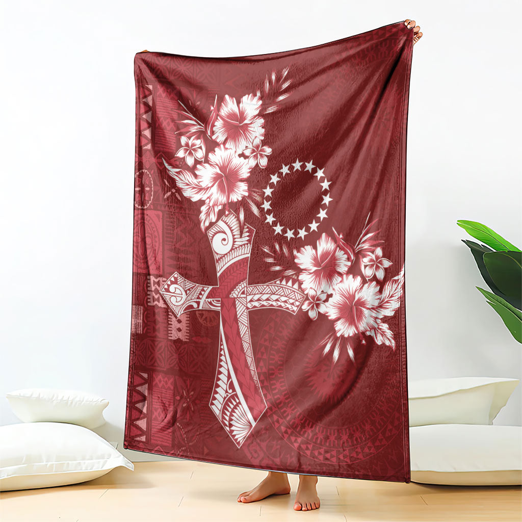 Kia Orana Cook Islands Tapa Floral With Cross Blanket Crimson Red LT7 - Polynesian Pride