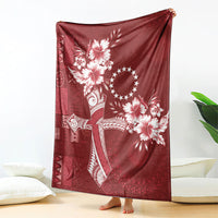 Kia Orana Cook Islands Tapa Floral With Cross Blanket Crimson Red LT7 - Polynesian Pride