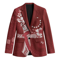 Kia Orana Cook Islands Tapa Floral With Cross Blazer Crimson Red