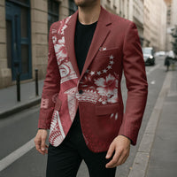 Kia Orana Cook Islands Tapa Floral With Cross Blazer Crimson Red