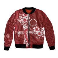 Kia Orana Cook Islands Tapa Floral With Cross Bomber Jacket Crimson Red LT7 Unisex Crimson Red - Polynesian Pride