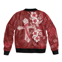 Kia Orana Cook Islands Tapa Floral With Cross Bomber Jacket Crimson Red LT7 - Polynesian Pride