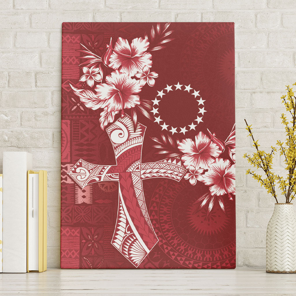 Kia Orana Cook Islands Tapa Floral With Cross Canvas Wall Art Crimson Red LT7 Without Frame Crimson Red - Polynesian Pride
