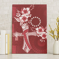 Kia Orana Cook Islands Tapa Floral With Cross Canvas Wall Art Crimson Red LT7 Without Frame Crimson Red - Polynesian Pride