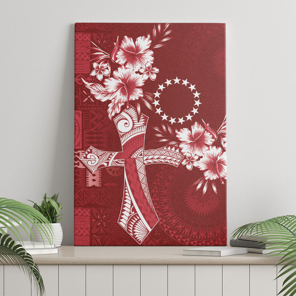 Kia Orana Cook Islands Tapa Floral With Cross Canvas Wall Art Crimson Red LT7 - Polynesian Pride
