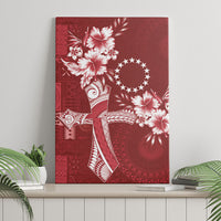 Kia Orana Cook Islands Tapa Floral With Cross Canvas Wall Art Crimson Red LT7 - Polynesian Pride