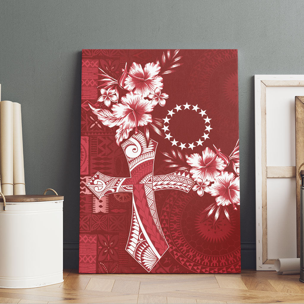 Kia Orana Cook Islands Tapa Floral With Cross Canvas Wall Art Crimson Red LT7 - Polynesian Pride