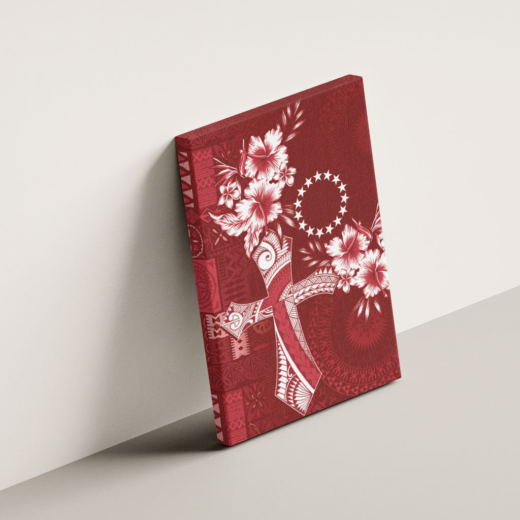 Kia Orana Cook Islands Tapa Floral With Cross Canvas Wall Art Crimson Red LT7 - Polynesian Pride