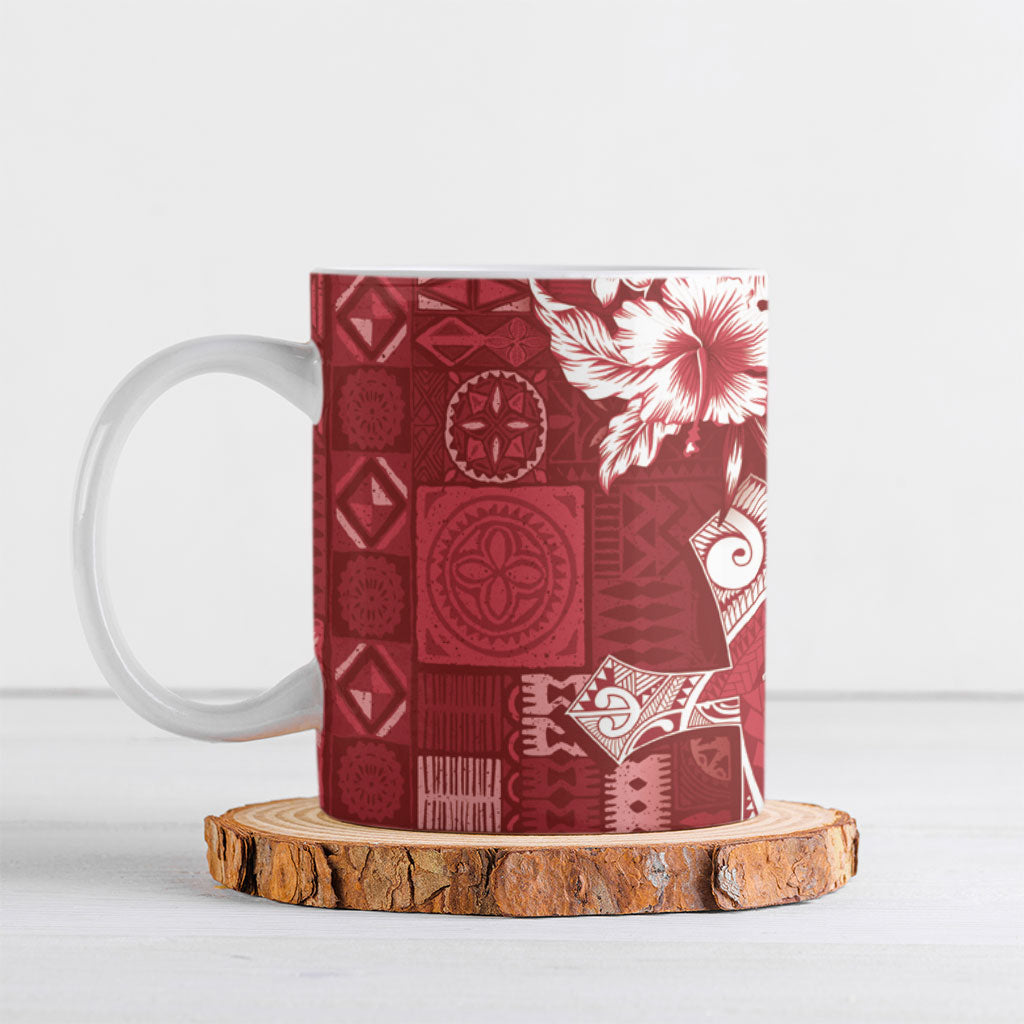 Kia Orana Cook Islands Tapa Floral With Cross Ceramic Mug Crimson Red LT7 Crimson Red - Polynesian Pride