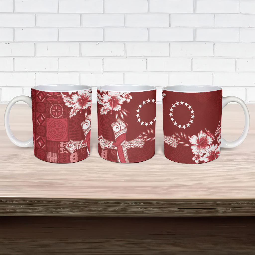 Kia Orana Cook Islands Tapa Floral With Cross Ceramic Mug Crimson Red LT7 - Polynesian Pride