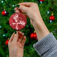 Kia Orana Cook Islands Tapa Floral With Cross Ceramic Ornament Crimson Red LT7 - Polynesian Pride