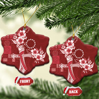 Kia Orana Cook Islands Tapa Floral With Cross Ceramic Ornament Crimson Red LT7 Snow Flake Crimson Red - Polynesian Pride
