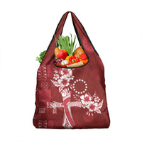 Kia Orana Cook Islands Tapa Floral With Cross Grocery Bag Crimson Red LT7 1-pack One Size Crimson Red - Polynesian Pride