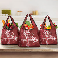 Kia Orana Cook Islands Tapa Floral With Cross Grocery Bag Crimson Red LT7 3-pack One Size Crimson Red - Polynesian Pride