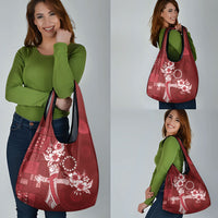 Kia Orana Cook Islands Tapa Floral With Cross Grocery Bag Crimson Red LT7 - Polynesian Pride