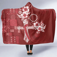 Kia Orana Cook Islands Tapa Floral With Cross Hooded Blanket Crimson Red LT7 One Size Crimson Red - Polynesian Pride