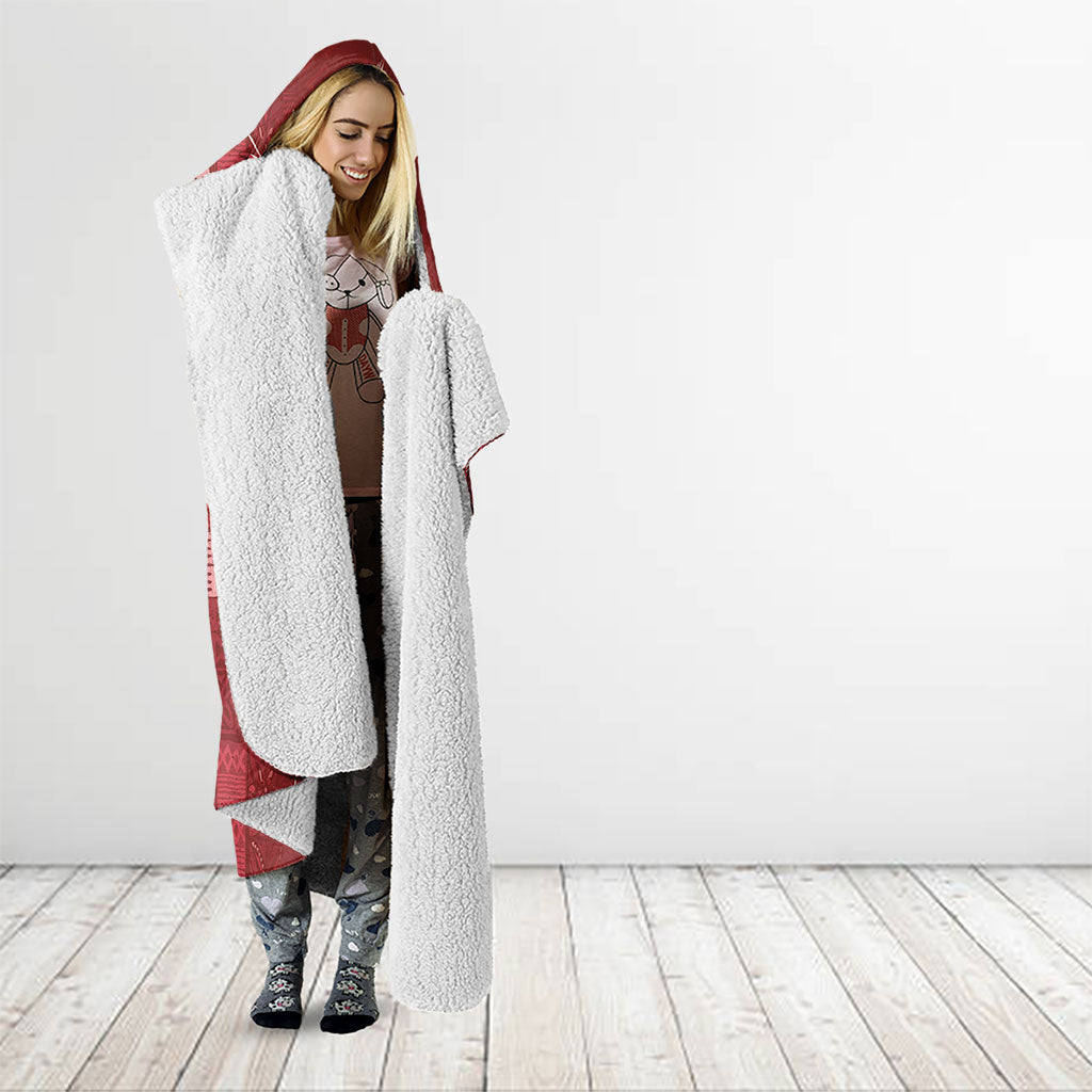 Kia Orana Cook Islands Tapa Floral With Cross Hooded Blanket Crimson Red LT7 - Polynesian Pride