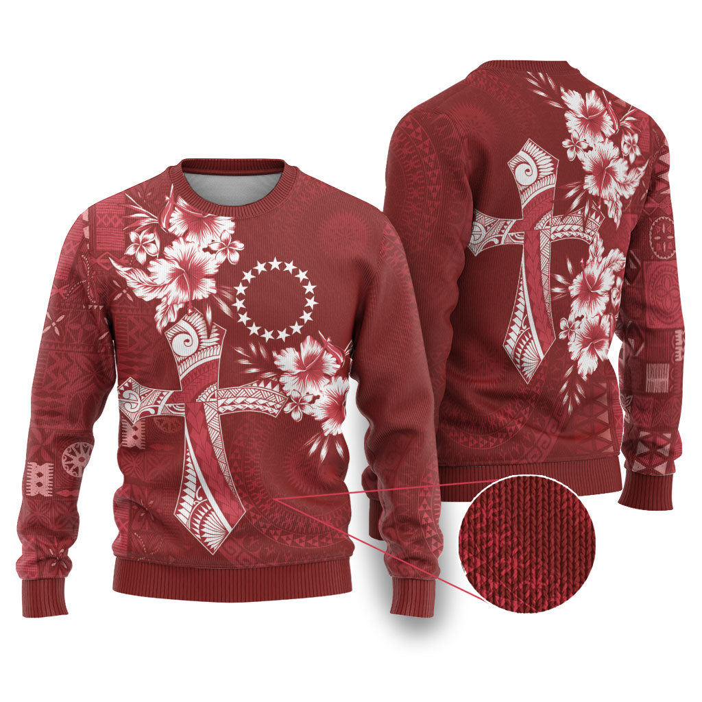 Kia Orana Cook Islands Tapa Floral With Cross Ugly Christmas Sweater Crimson Red