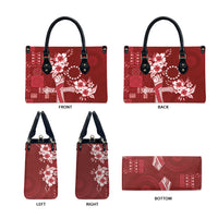 Kia Orana Cook Islands Tapa Floral With Cross Leather Bag Crimson Red LT7 - Polynesian Pride