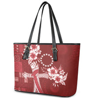 Kia Orana Cook Islands Tapa Floral With Cross Leather Tote Bag Crimson Red LT7 - Polynesian Pride