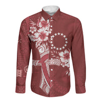 Kia Orana Cook Islands Tapa Floral With Cross Long Sleeve Button Shirt Crimson Red LT7 Unisex Crimson Red - Polynesian Pride