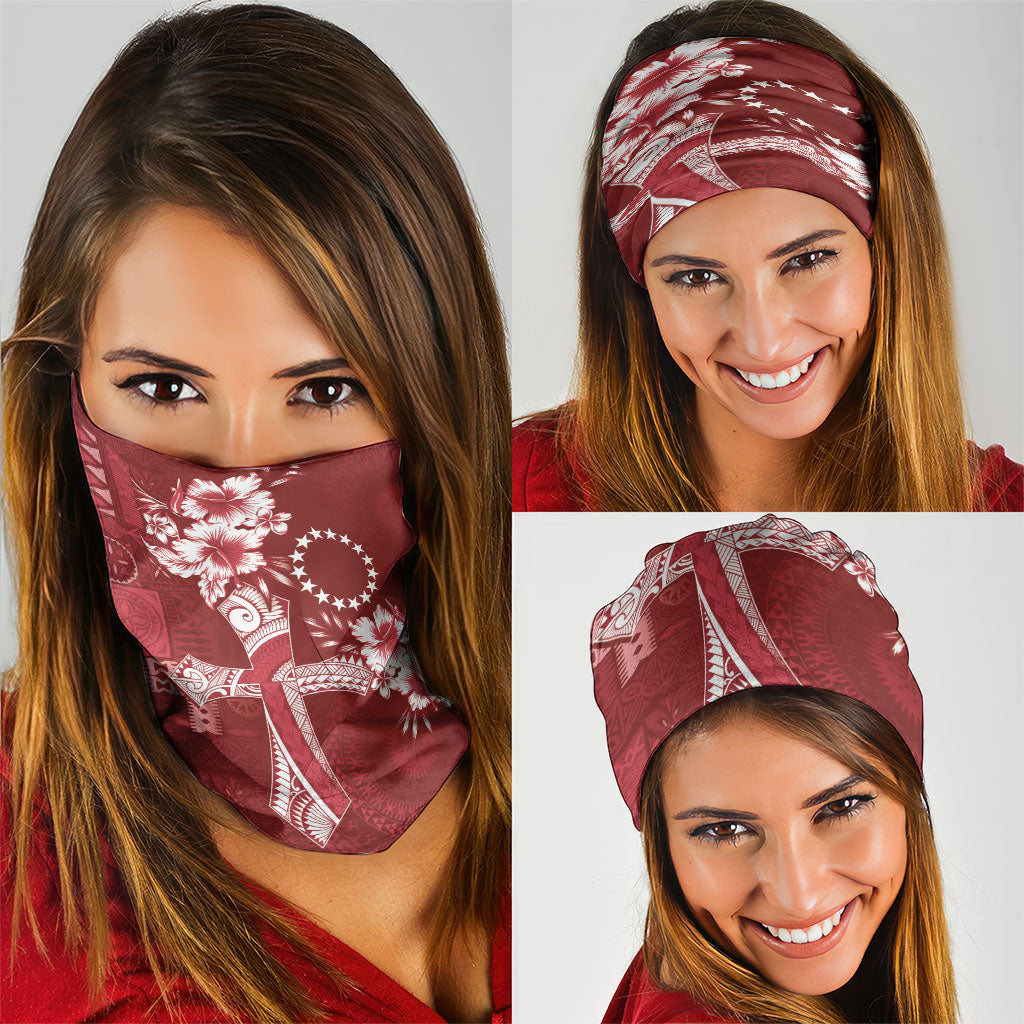 Kia Orana Cook Islands Tapa Floral With Cross Neck Gaiter Crimson Red LT7 - Polynesian Pride