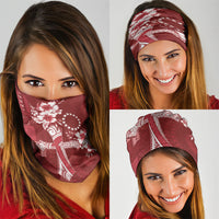 Kia Orana Cook Islands Tapa Floral With Cross Neck Gaiter Crimson Red LT7 - Polynesian Pride