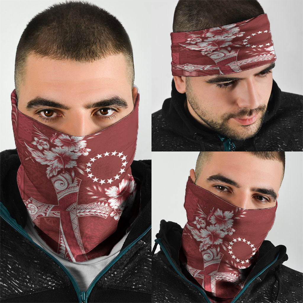 Kia Orana Cook Islands Tapa Floral With Cross Neck Gaiter Crimson Red LT7 - Polynesian Pride
