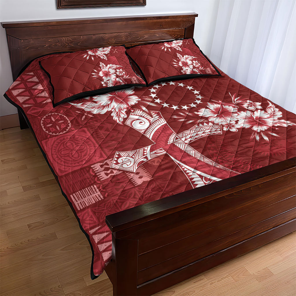 Kia Orana Cook Islands Tapa Floral With Cross Quilt Bed Set Crimson Red LT7 - Polynesian Pride