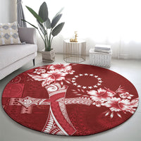 Kia Orana Cook Islands Tapa Floral With Cross Round Carpet Crimson Red LT7 - Polynesian Pride
